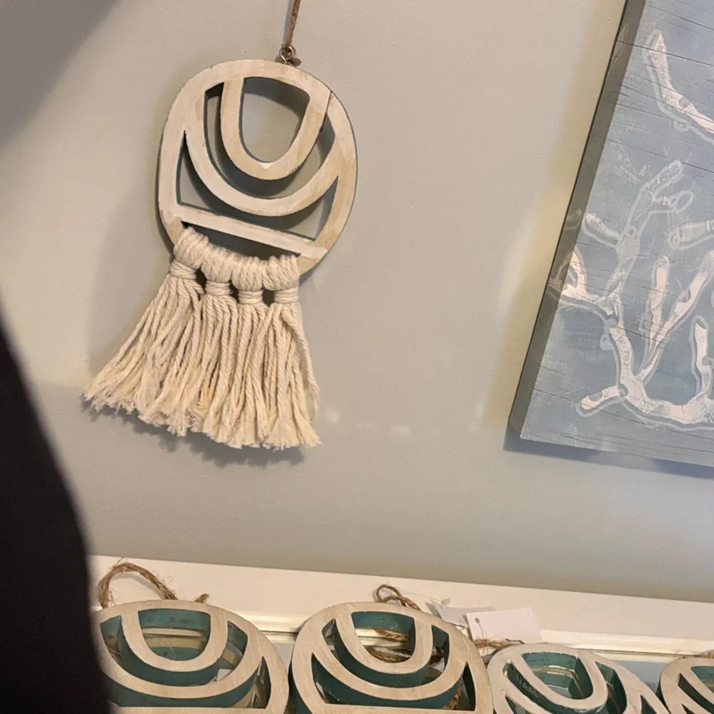 Hobby Lobby Cream Tassel Wall Hanging with Teal Accents lot of 7